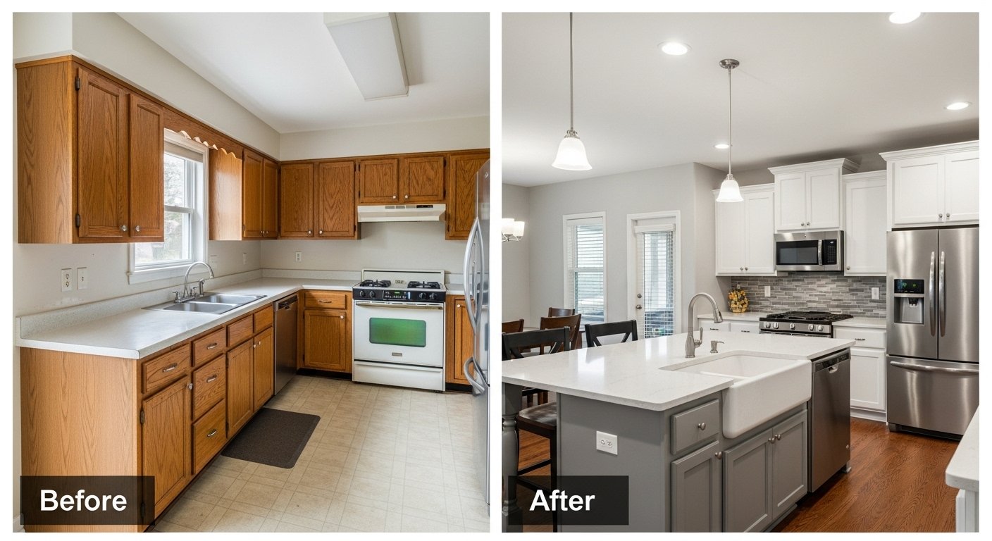 Before and after remodeling work